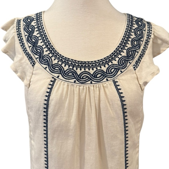 J. Crew Point Sur Linen Embroidered Tank Flutter Sleeves Boho Coastal Cowgirl XS - Picture 5 of 13